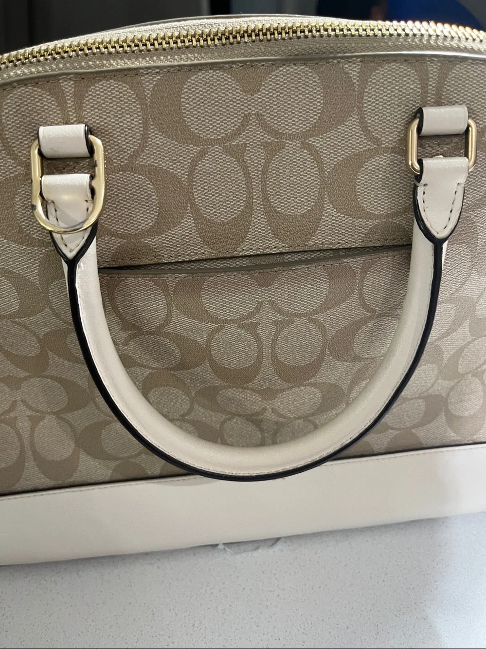 Coach Sierra Satchel In Signature Handbag Crossbody Beige & Khaki gold hardware
